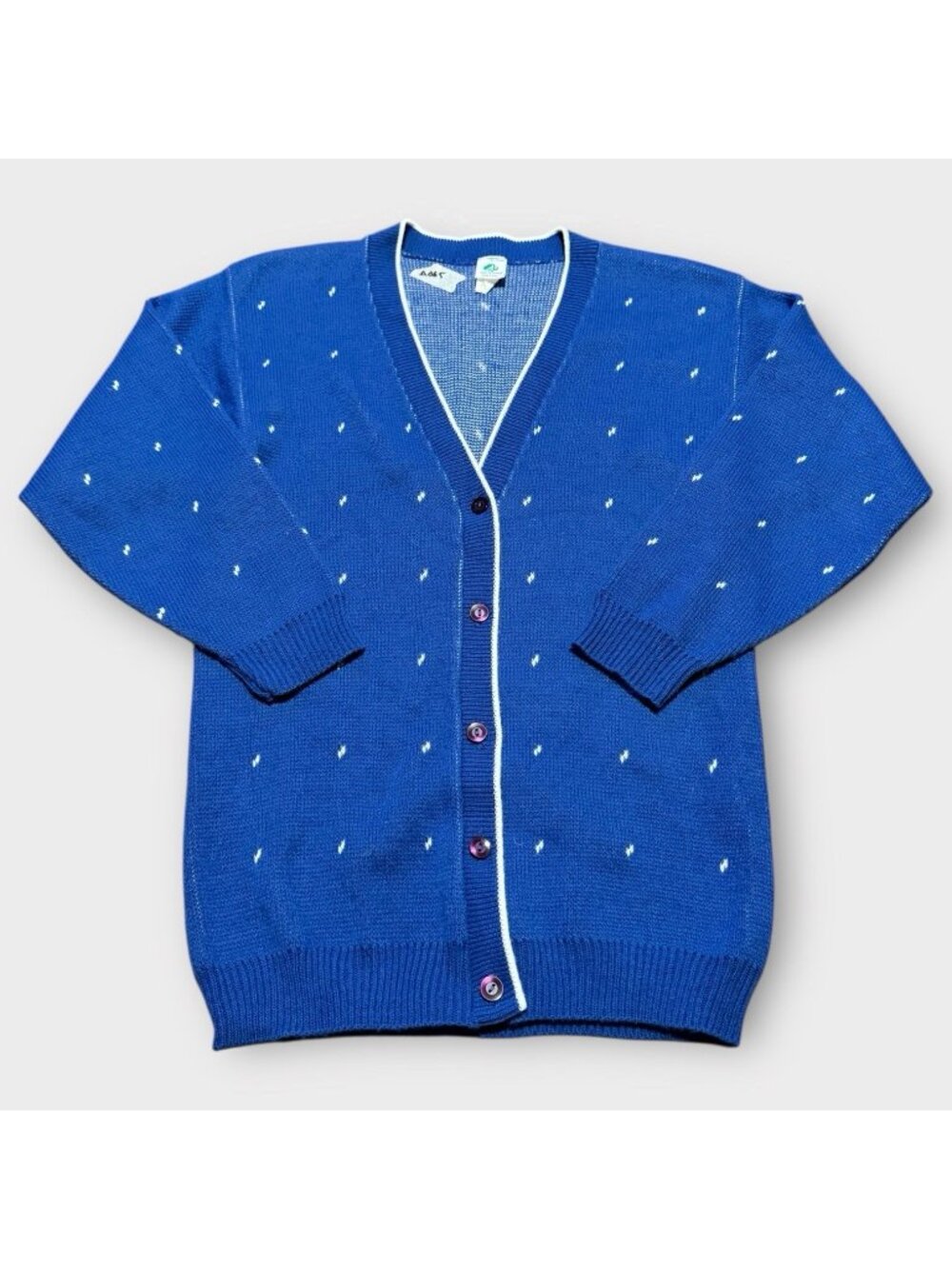 Vintage Girl Scouts Of America Cardigan Sweater Blue Polka Dot Grand Pachic Y2K
